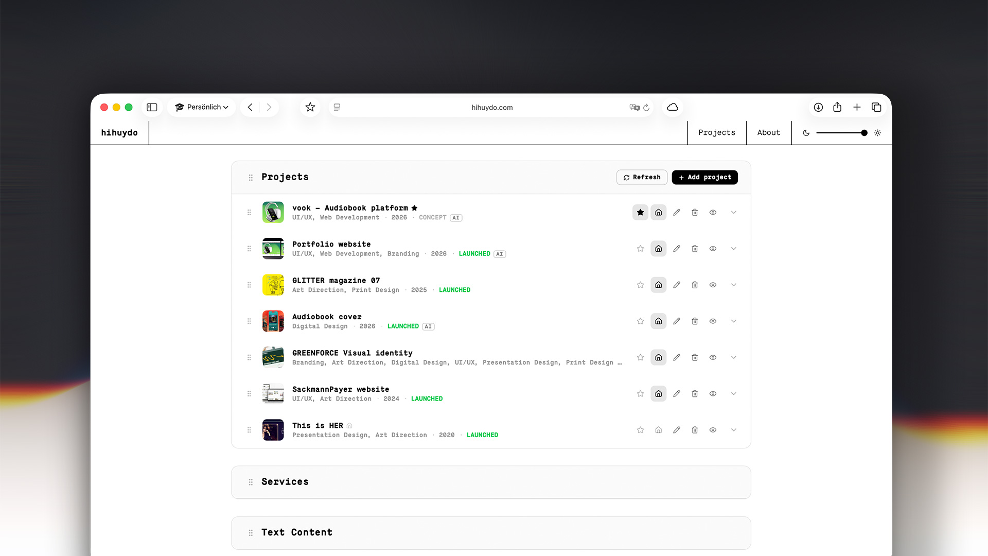 Portfolio website — The work 1